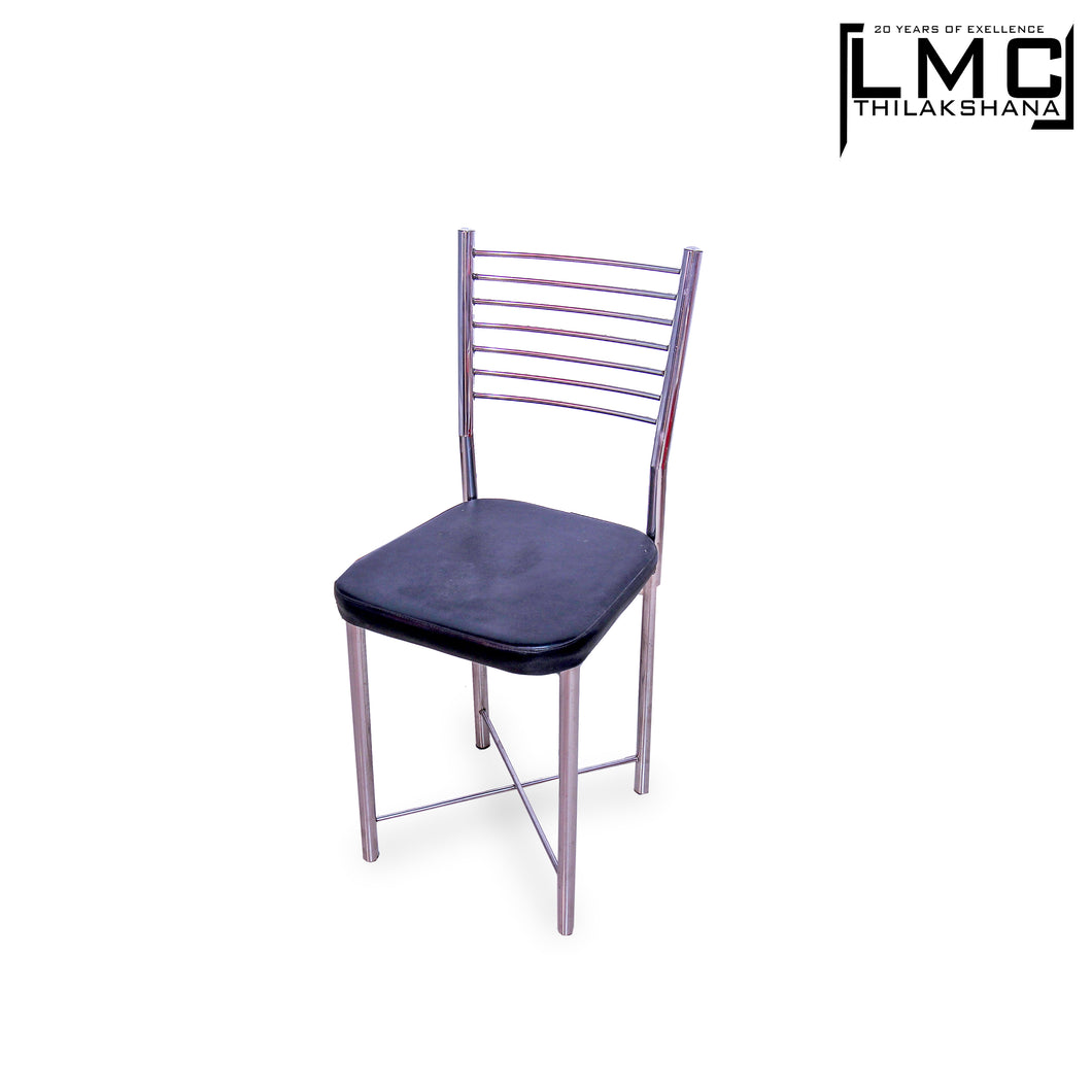 Stainless Steel Chair - Black Leather Covered Cushion