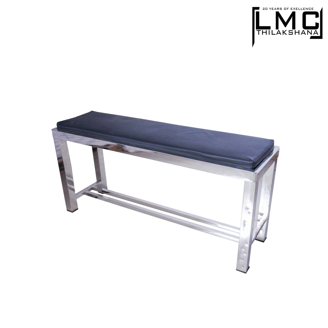 Stainless Steel Saloon Bench - Black Leather Cushion
