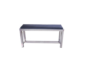 Stainless Steel Saloon Bench - Black Leather Cushion